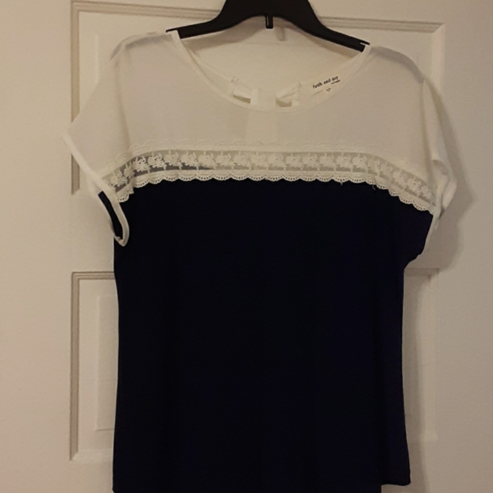 Lovely White and Navy Blue Bouse